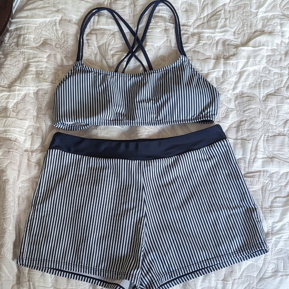 Blue + White Striped Swim set - Picture 3 of 4